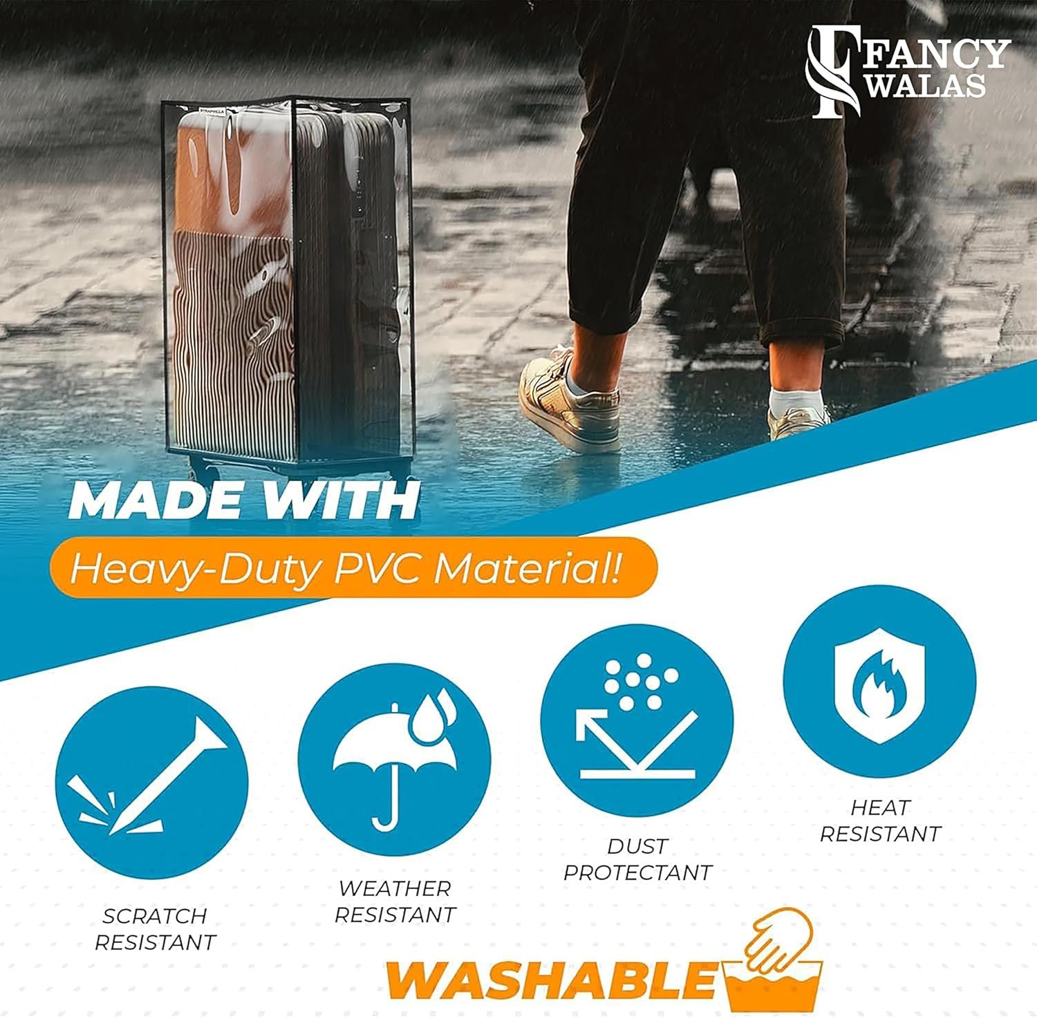 20 inch Trolley Bag Cover/Suitcase Bag Cover/PVC Trolley Cover Protector/Waterproof Dustproof Luggage Cover/Zippered Clear PVC Suitcase Cover Protectors (Black, Pack of 1, 20 Inch Small) - Image 4