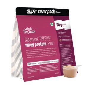 The Whole Truth Whey Protein Isolate+Concentrate | Light Cocoa 4 kg (8.8 lbs) | 24g Protein/Scoop | 6.6g BCAA | No Adulteration | Clean, Light & Easy to Digest | Vegetarian