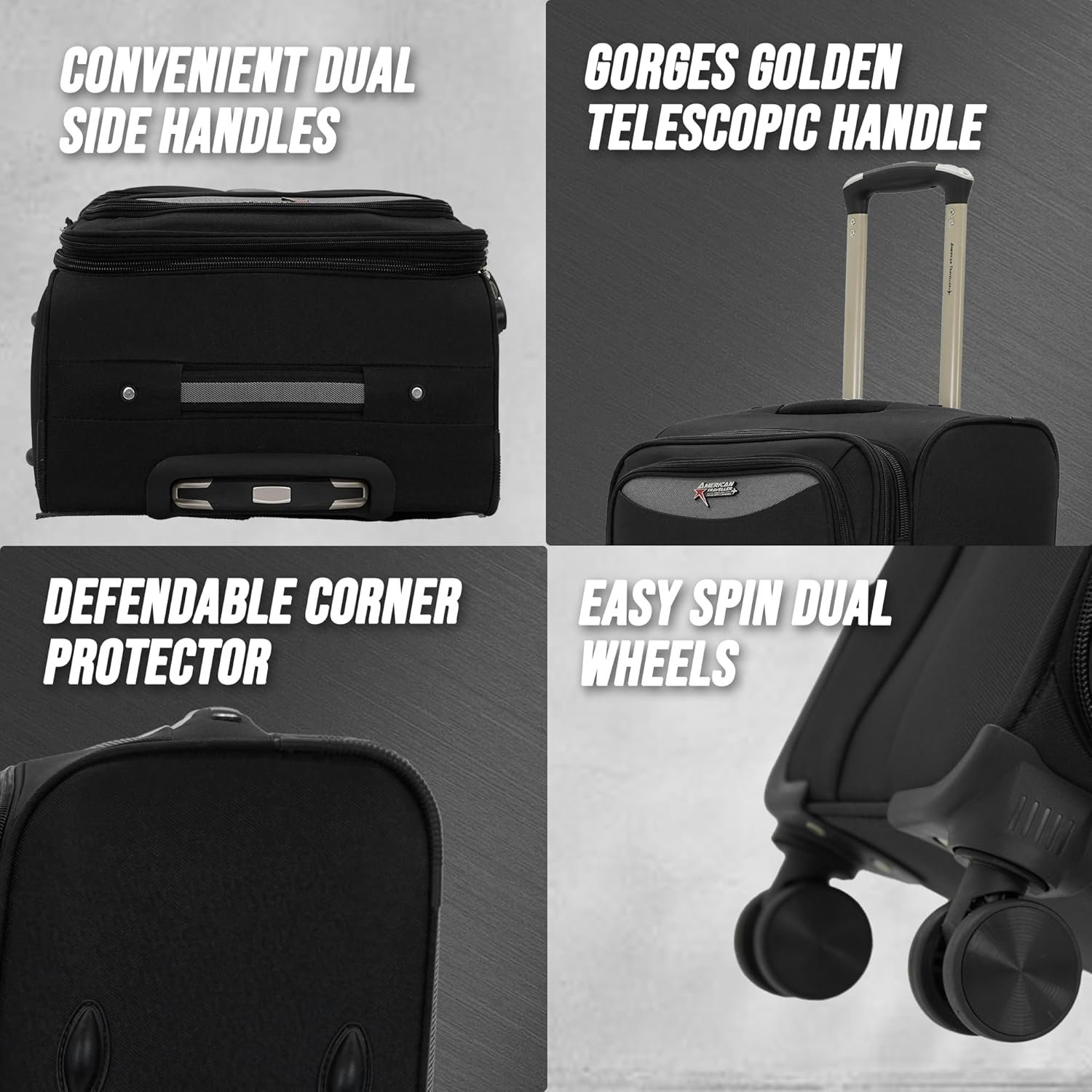 AMERICAN TRAVELLER TourisForever Trolley Bag Set of 3 | Cabin, Medium, Large | Expandable Travel Suitcase | Heavy-Duty Nylon | 3 Digit Number Lock | 360 Lego Wheels | Durable Handle (3, Black) - Image 2