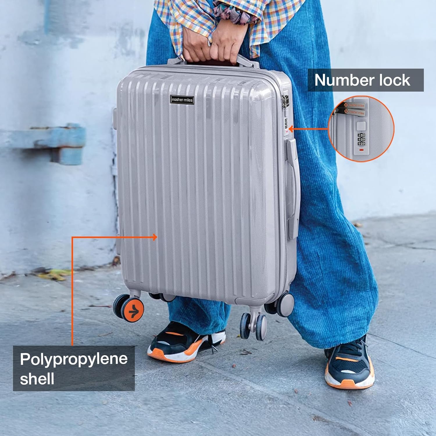 Nasher Miles Pondicherry Hard-Side Polypropylene 8 Wheels Double Spinner Check-in Luggage Grey 24 inch |65cm Trolley Bag, Medium - Image 3