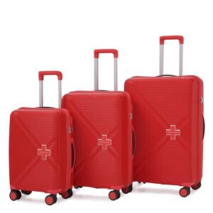 Swiss Military Maze Hard Top Luggage Trolley Bag Set of 3 Combo (Small 55cm, Medium 65cm & Large 75cm) PP Material Travel Suitcase with TSA-Lock & Body Coloured 360 Degree Rotatable 8-Wheels -Red