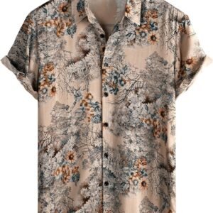 Floral Print Cotton Multi-Colored Short Sleeve Button Down Beach Outfits for Men Shirt