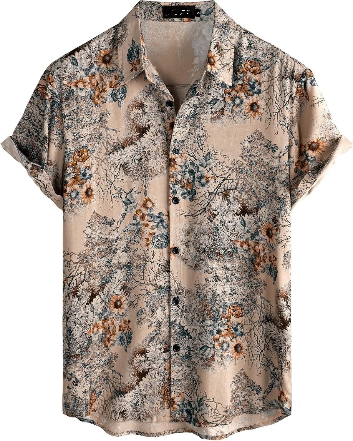 Floral Print Cotton Multi-Colored Short Sleeve Button Down Beach Outfits for Men Shirt
