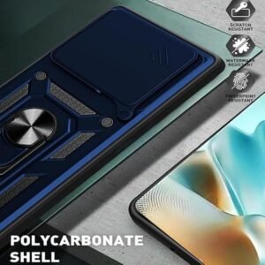 SPAZY CASE® Motorola Edge 60 Fusion Back Cover | Heavy Duty Hybrid Case with 360 Degree Rotating Finger Ring Holder + Slider Shutter Camera Protection Case for Motorola Edge 60 Fusion – Blue