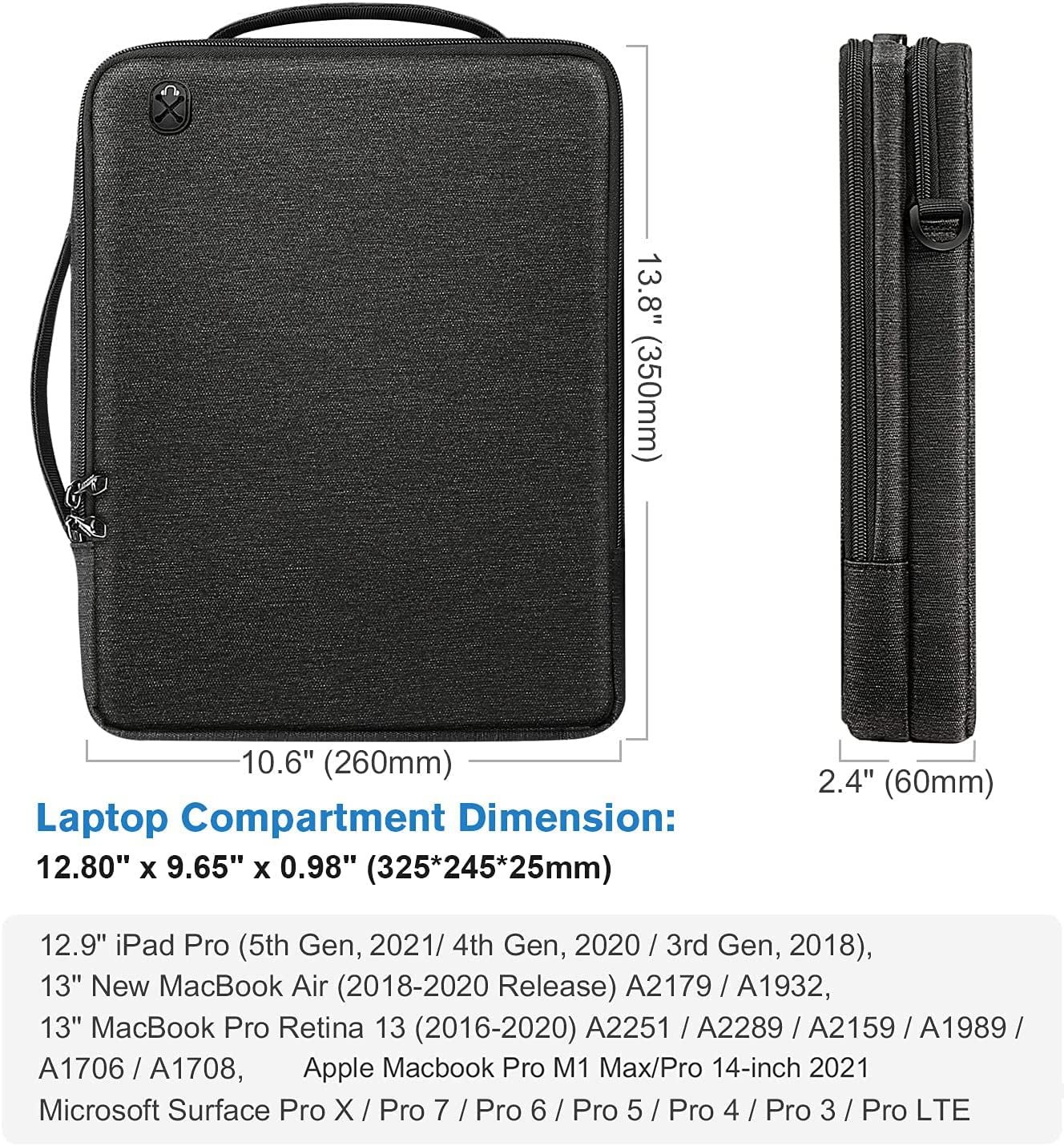 MOCA Laptop Unisex Shoulder Bag For Macbook Air/Pro 13-Inch M2 2022, Pro M1 14-Inch, Padded Computer Tablet Carrying Case Dell Xps 13, 13.5'' Surface, Hp, Acer Chromebook (13-14 Inch, Black) - Image 2