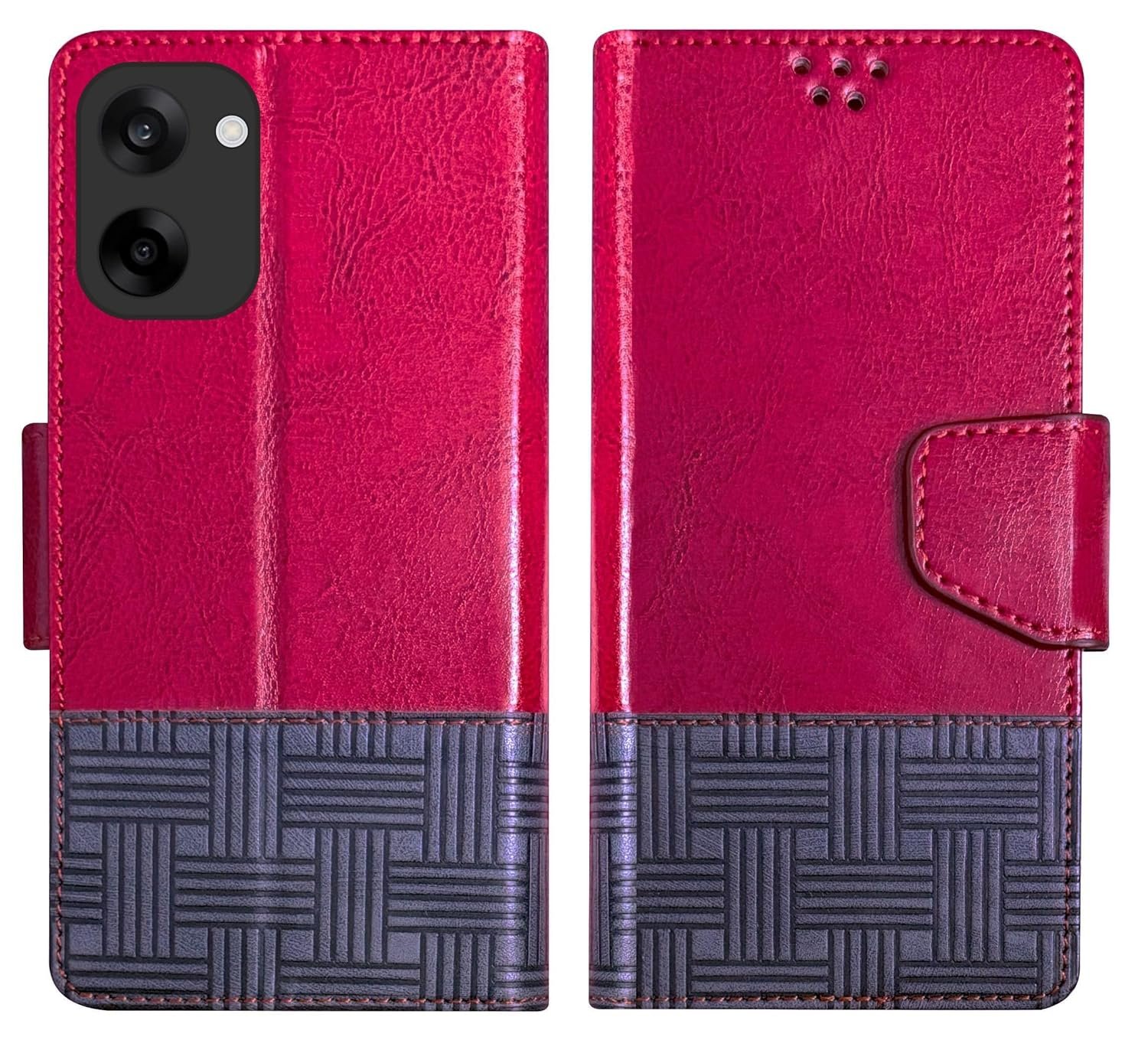 Flip Cover for OnePlus Nord CE5 5G Back Cover Case with Magnatic Closure | Inbuilt Stand | Card & Money Pocket (Dual Red)
