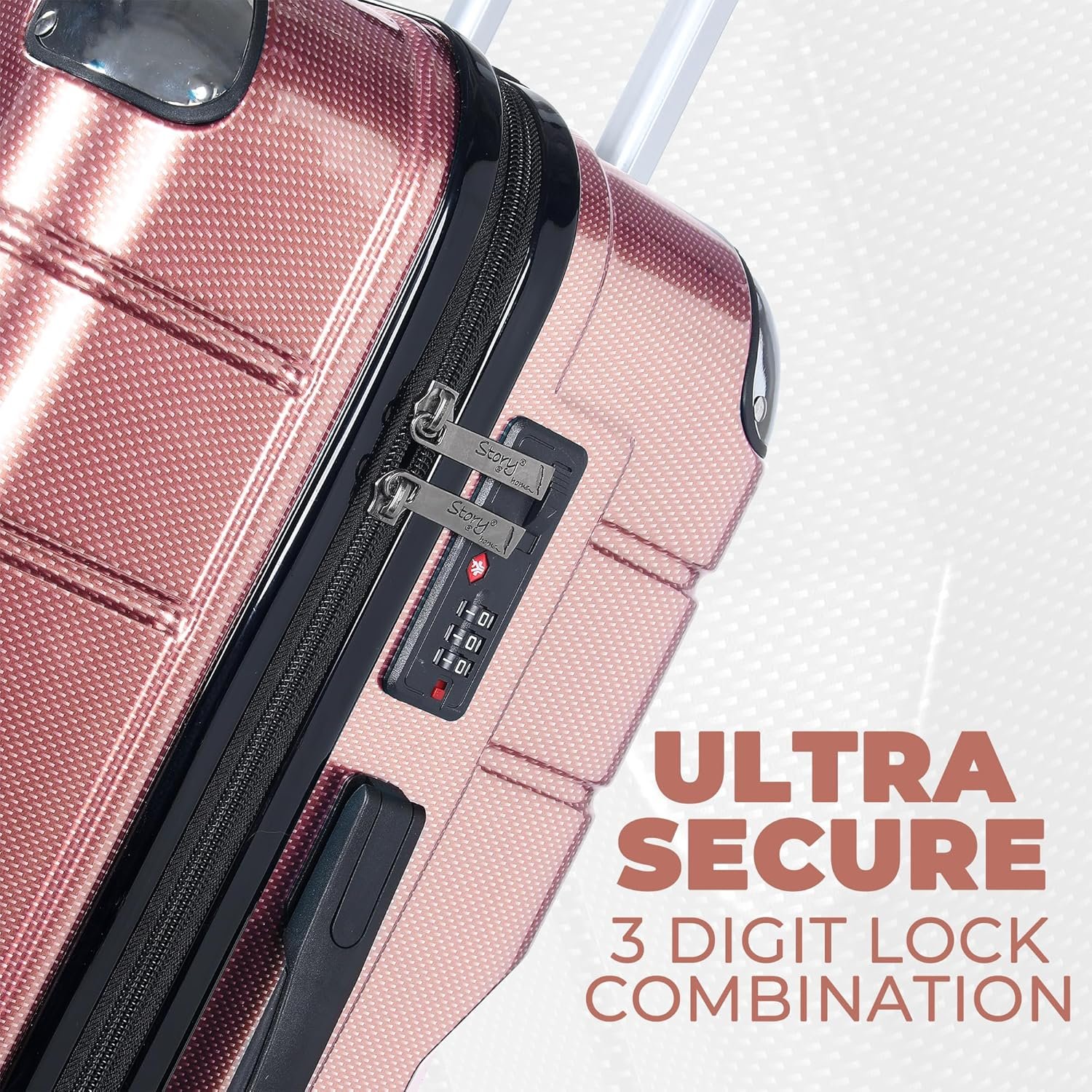Story@Home Rose Gold Trolley Bags 2 PCs Small, Medium 20-24 inches Cabin-Check in Trolley Bags, ABS+PC, 360° Rotating Sturdy 8 Wheels, 3 Digit Lock, Bag for Travelling, 51-61 Cm - Image 4