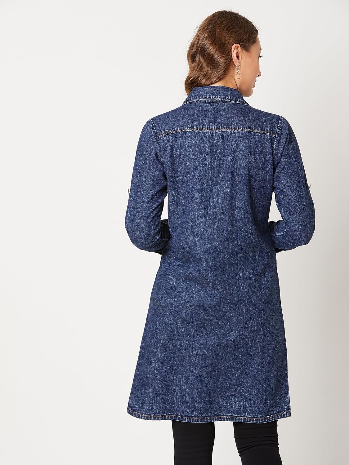 Miss Chase Women's Polycotton Women Collared Full Sleeves Patch Pocket Denim Knee-Length Standard Length Jacket - Image 4