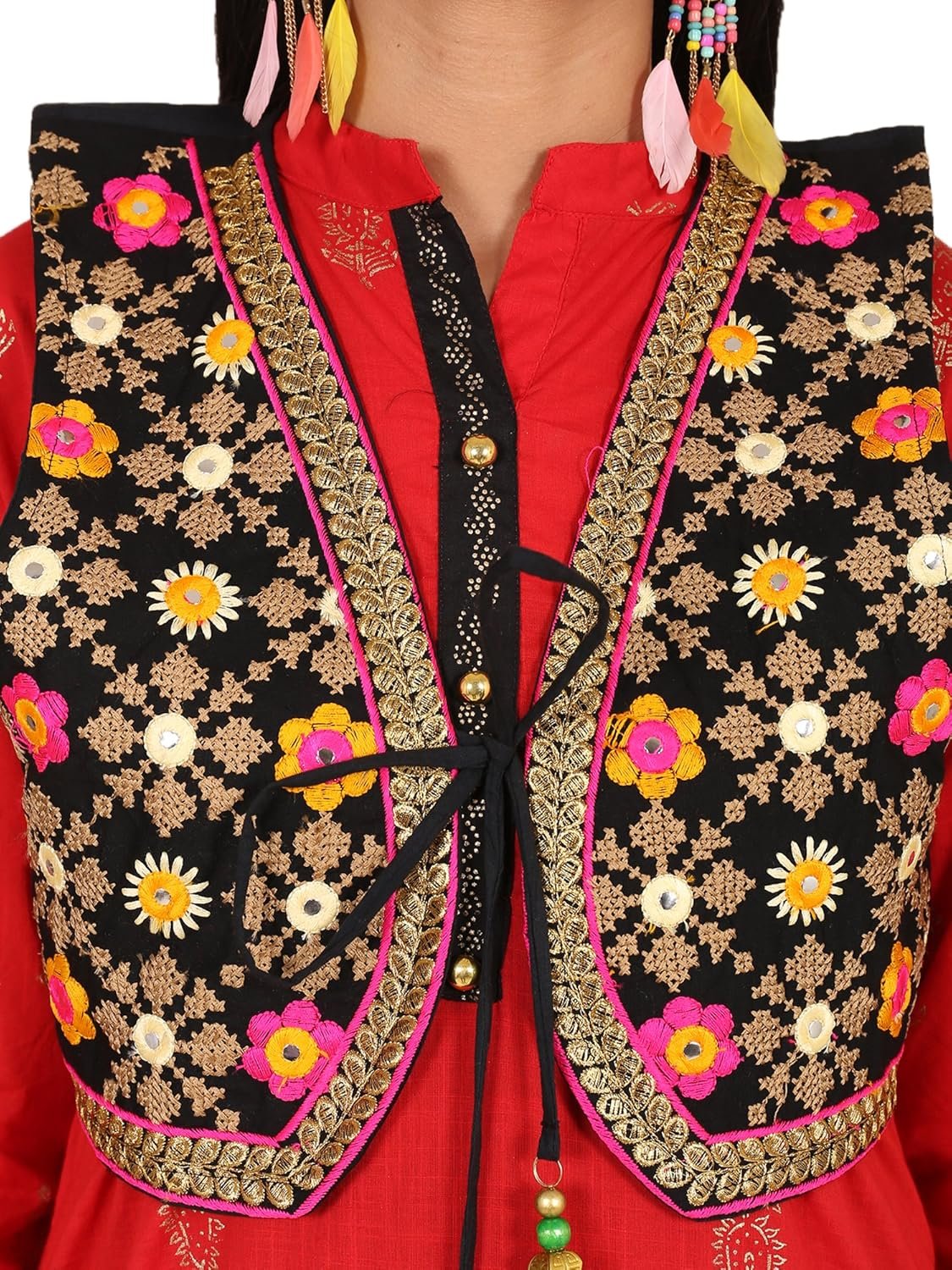 Craft Trade Jacket for Women Cotton Half Sleeveless Waist Coat Ethnic Navratri Garba Dandiya Traditional Rajasthani Embroidery Gujrati Kutchi Koti for Girls - Bust Size 34-38 Inches - Image 6