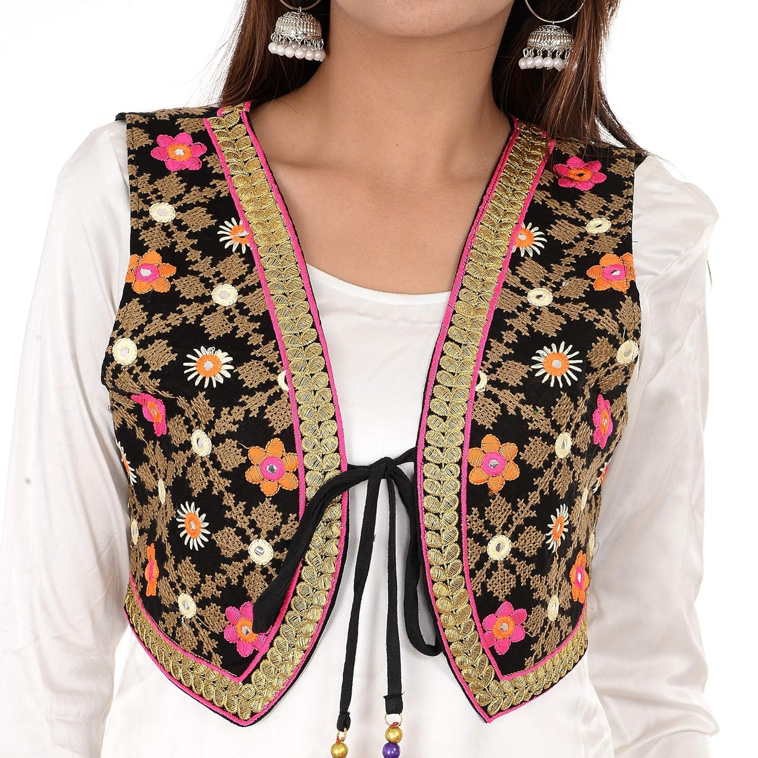 Craft Trade Jacket for Women Cotton Half Sleeveless Waist Coat Ethnic Navratri Garba Dandiya Traditional Rajasthani Embroidery Gujrati Kutchi Koti for Girls - Bust Size 34-38 Inches - Image 2
