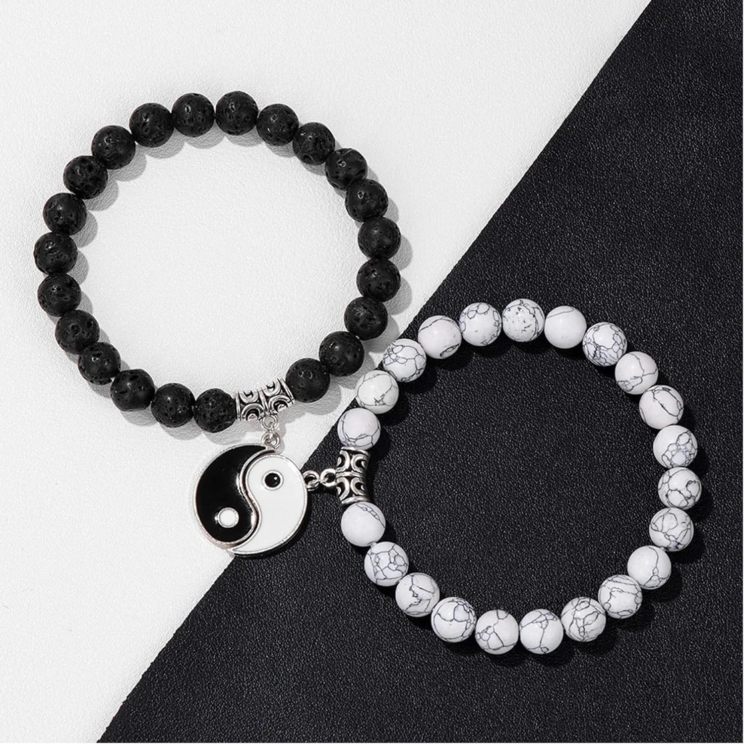 Fashion Frill Couple Bracelets Black & White Onyx Stretchable Wrist Band Bracelet For Women Men Boys Girls Love Gifts Friendship Promise Bracelets - Image 3