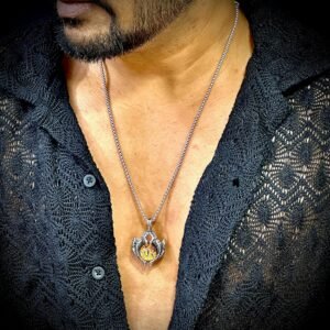 THE MEN THING YELLOW EYE PROTECT (T) – Pure Titanium Steel Pendant with Stainless Steel 24inch Round Box Chain, European trending Style for Men & Boy