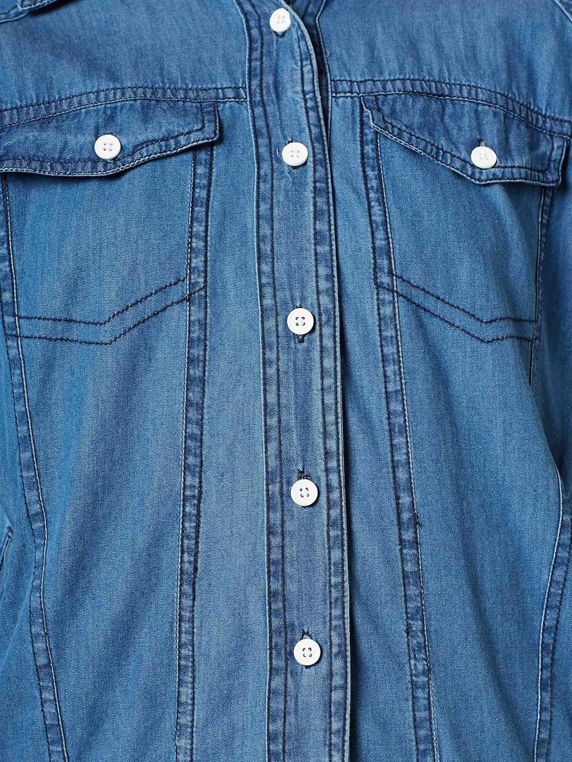 Miss Chase Women's Blue Collared Full Sleeves Solid Buttoned Denim Bomber Jacket - Image 6