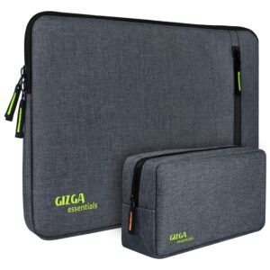 Gizga Essentials 15.6 Inch Laptop Sleeve Case Cover Bag with Extra Pouch & Front Pocket | Slim & Water-Resistant Nylon Fabric with Shockproof Foam Padding, Soft Lining & Premium Zipper Closure (Grey)