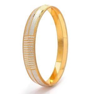 ZENEME Traditional 22k Gold Plated Dual Toned Silver Engraved Texture Punjabi Sikh Kada For Men And Boys|Gifts