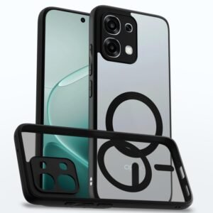 Amazon Basics Back Cover for Oppo F31 5G Compatible with Mag-Safe | Shockproof Design | Hard Transparent Back Case (Black Mag-Safe)