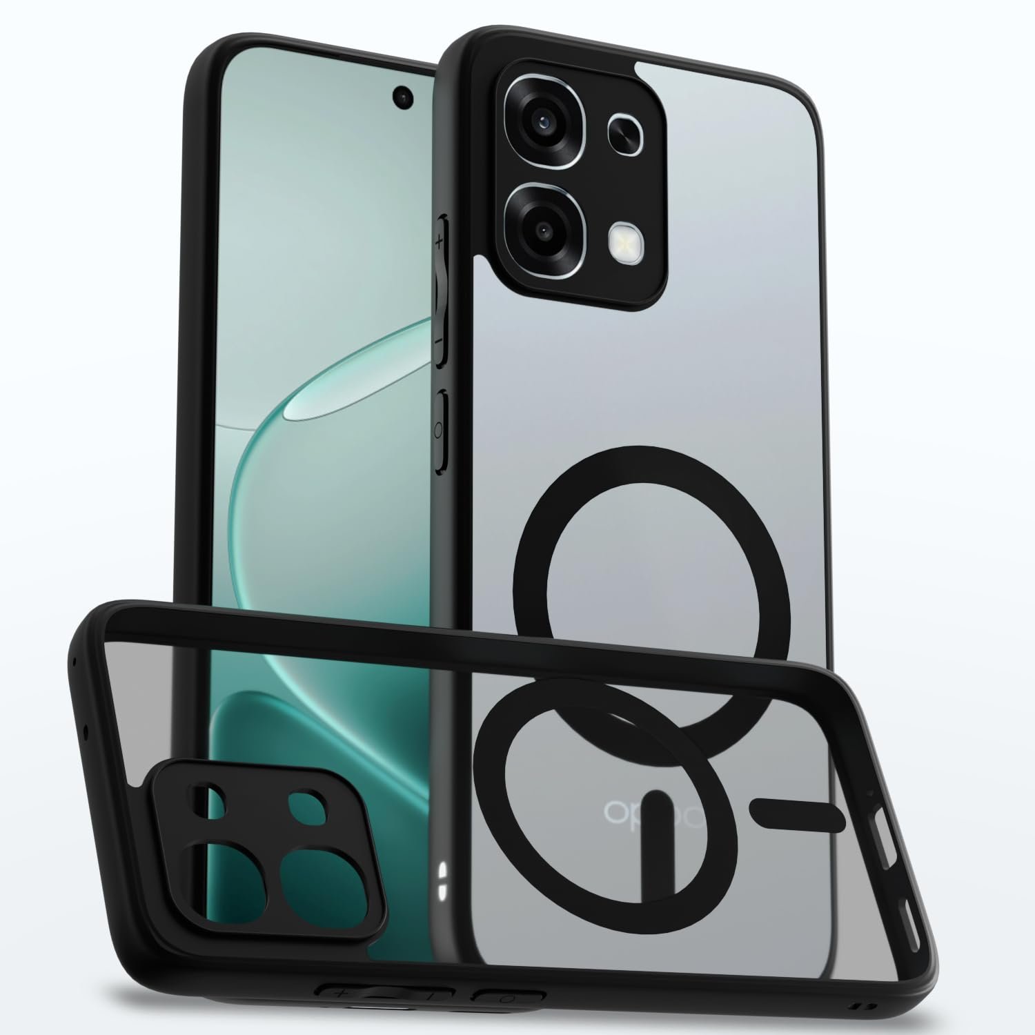 Amazon Basics Back Cover for Oppo F31 5G Compatible with Mag-Safe | Shockproof Design | Hard Transparent Back Case (Black Mag-Safe)