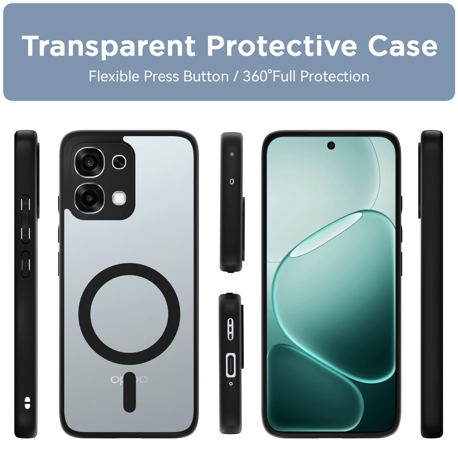 Amazon Basics Back Cover for Oppo F31 5G Compatible with Mag-Safe | Shockproof Design | Hard Transparent Back Case (Black Mag-Safe) - Image 2