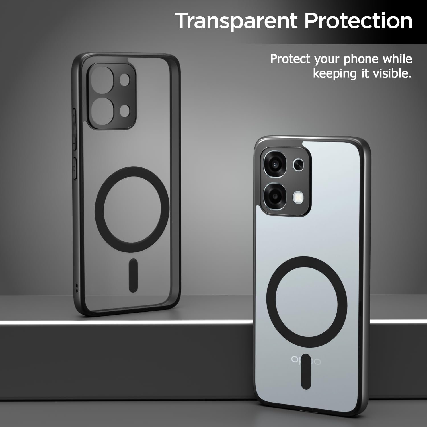 Amazon Basics Back Cover for Oppo F31 5G Compatible with Mag-Safe | Shockproof Design | Hard Transparent Back Case (Black Mag-Safe) - Image 3