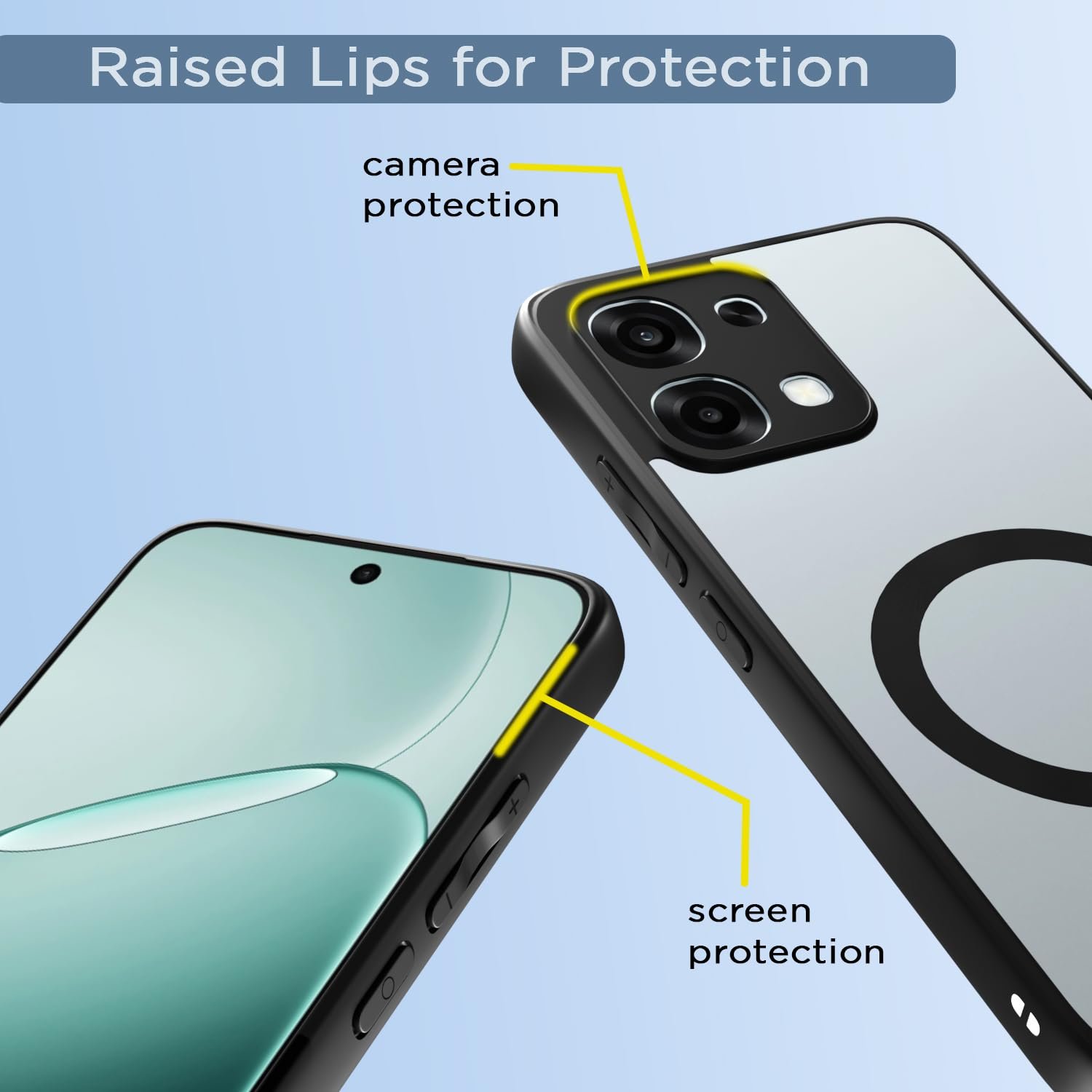 Amazon Basics Back Cover for Oppo F31 5G Compatible with Mag-Safe | Shockproof Design | Hard Transparent Back Case (Black Mag-Safe) - Image 4