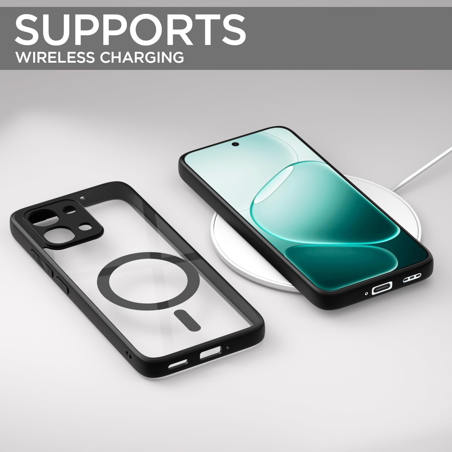 Amazon Basics Back Cover for Oppo F31 5G Compatible with Mag-Safe | Shockproof Design | Hard Transparent Back Case (Black Mag-Safe) - Image 7