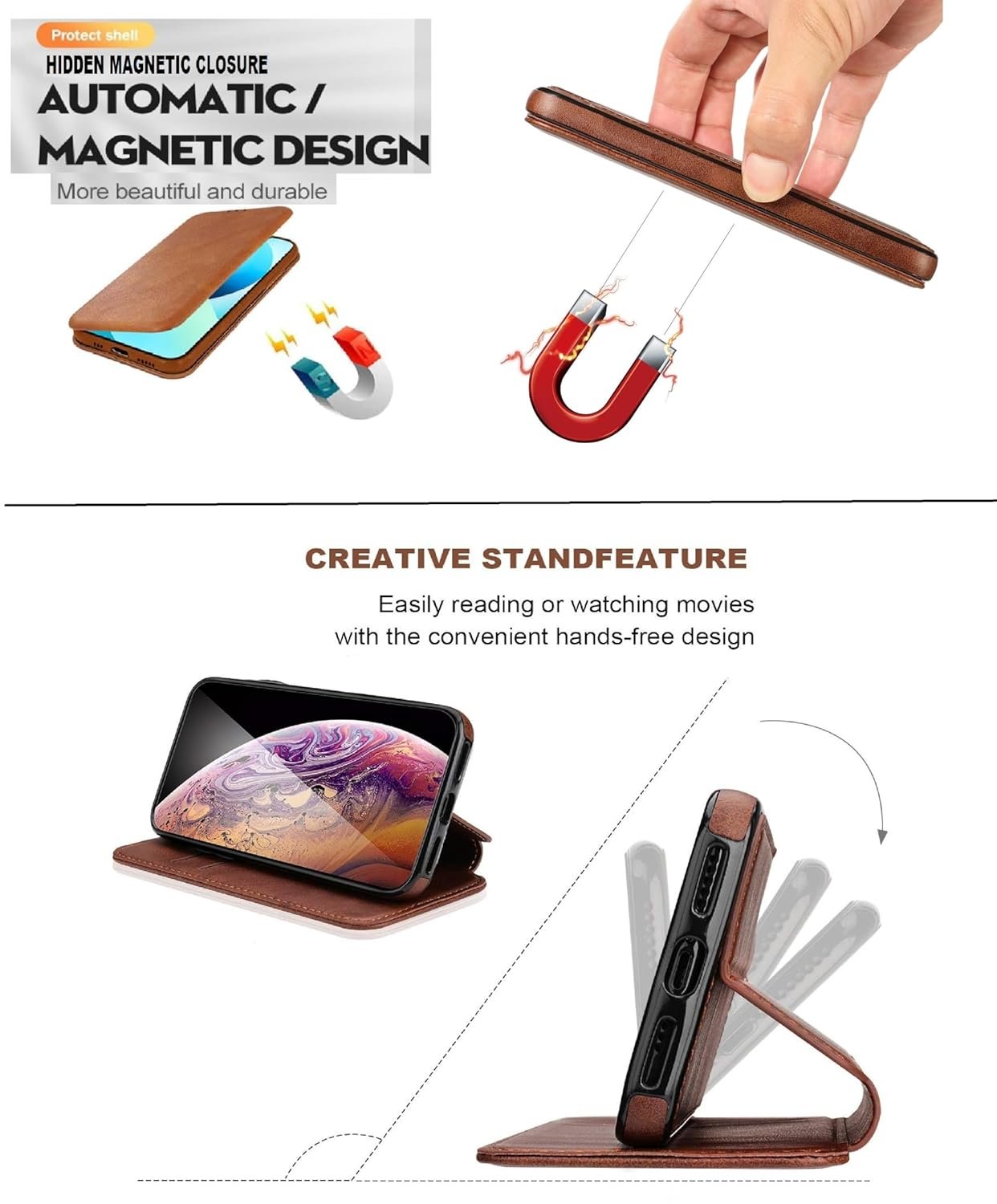Slim Magnetic Closer Stand Leather Flip Case Cover for Oppo F31 5G - Brown