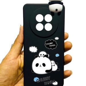Radha Chubby Panda Phone Case for Oppo F31 Pro Plus 5G, Black Flexible Cover with 3D Panda Design