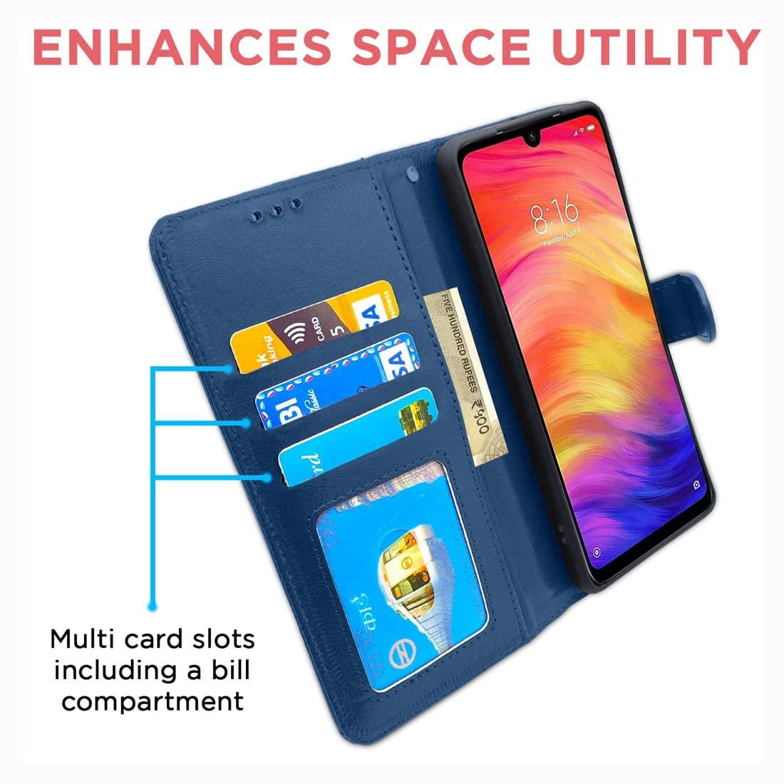 Folding Cover for Oppo F31 Pro 5G | CPH2763 Folding Cover | Inside TPU with Card Pockets | Wallet Stand and Shock Proof | Complete Protection Flip Cover for Oppo F31 Pro 5G | Blue - Image 3