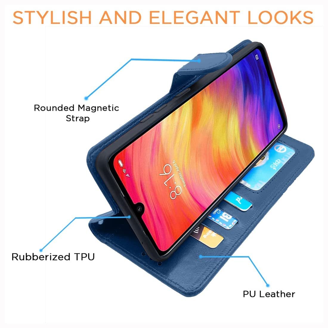Folding Cover for Oppo F31 Pro 5G | CPH2763 Folding Cover | Inside TPU with Card Pockets | Wallet Stand and Shock Proof | Complete Protection Flip Cover for Oppo F31 Pro 5G | Blue - Image 4
