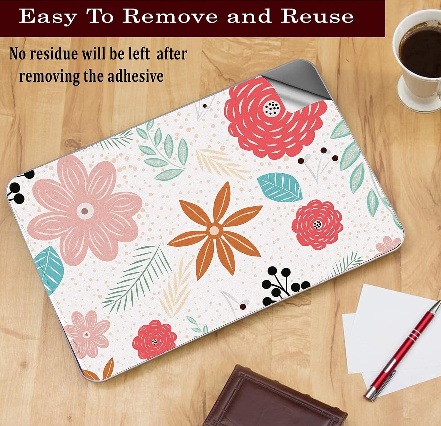 Floral-D7 Top+Wrist Pad Vinyl Laptop Skin/Sticker/Cover for 14 Inches Laptops Laminated-Removable-HD Quality Compatible for Hp-Dell-Sony-Lenovo-Asus etc.(13.8x9.6 Inches) - Image 4