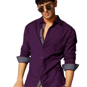Pinkmint Casual Shirt for Men Stylish Men’s Shirt Soild Regular Fit Long Sleeve Formal Wear Purple