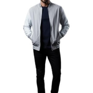 Men Street Style Bomber Jacket | Grey White Colorblock | Trendy Casual Outerwear for Winter Season