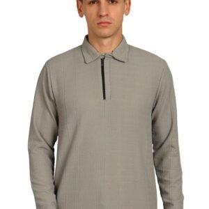 3BROS Men’s Jacquard Polyester T-Shirt | Regular Fit T-Shirt | Collar Neck Full Sleeves T-Shirt for Men