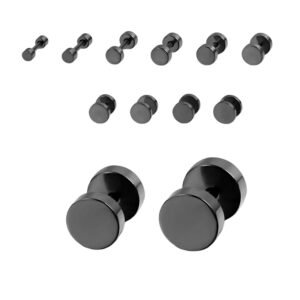 THE MEN THING ROUND DUMBBELL – BLACK – Pure Titanium Steel Ear Hoop Earrings for Men & Boys (16mm to 2mm)