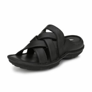 HITZ Men’s Black Leather Comfort Slippers
