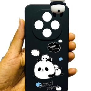 Radha Chubby Panda Phone Case for Oppo F31 Pro 5G, Black Flexible Cover with 3D Panda Design