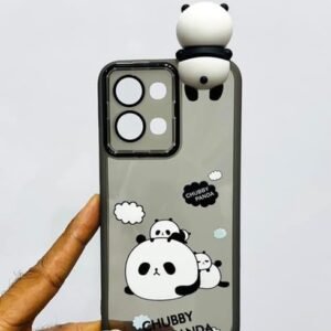 Chubby Panda Phone Case for Oppo F31 5G, Cute Panda Cartoon Design with 3D Topper, Translucent Grey