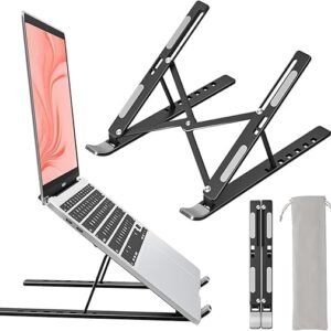 Cross Aluminium Laptop Stand with 7 Adjustable Height, Ventilated, Foldable, Portable for Desk & Table Mount Upto 15.6 inch Laptop (Black, Laptop Stand)