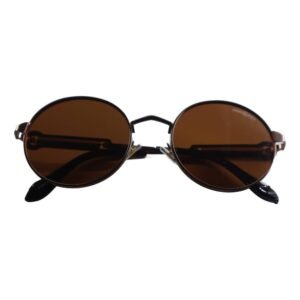 Monkey Unisex Round Polarized Sunglasses With Brown Lense, Double Bridge Metal Frame, UV Protection for Men and Women