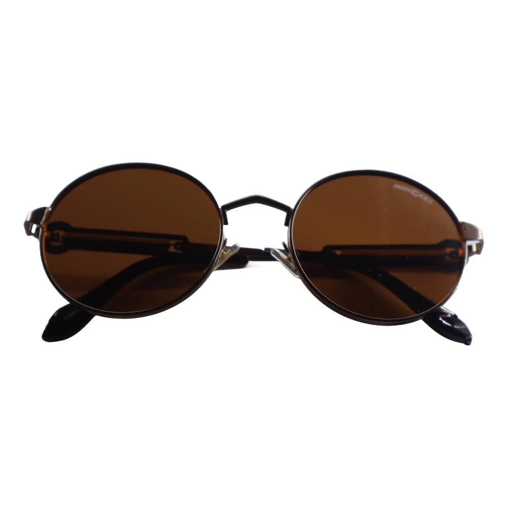 Monkey Unisex Round Polarized Sunglasses With Brown Lense, Double Bridge Metal Frame, UV Protection for Men and Women