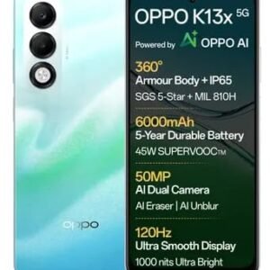 OPPO K13x 5G 6000mAh and 45W SUPERVOOC Charger & AI (Breeze Blue, 128 GB) (6 GB RAM)
