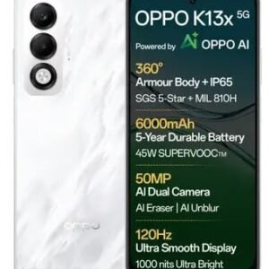OPPO K13x 5G 6000mAh and 45W SUPERVOOC Charger & AI (Mist White, 128 GB) (6 GB RAM)
