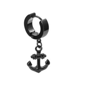 THE MEN THING AQUALOCK ANCHOR BLACK – Pure Titanium Steel Ear Hoop Earrings for Men & Boys