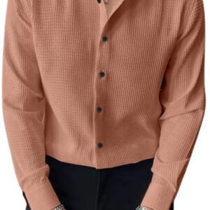 Mens Casual Shirts Plain Button Down Shirt Long Sleeve Textured Summer Beach Shirt for Men