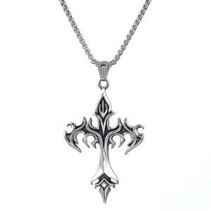 M Men Style Handmade Fashion Flame Religious Christ Cross Gothic Jewelry Silver Alloy,Metal Pendant Necklace Chain For Men And Women SPn20230110