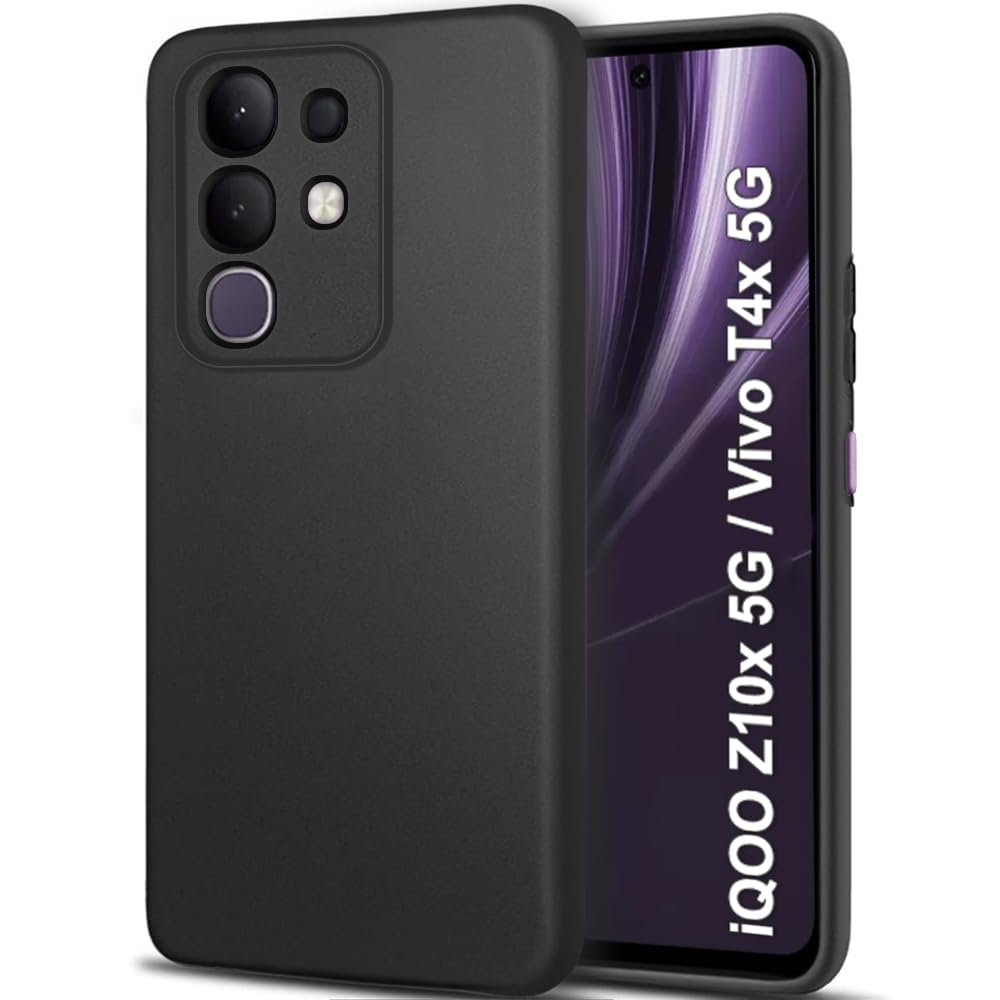 TheGiftKart Sleek Back Cover Case for iQOO Z10x 5G / Vivo T4x 5G | Slim Fit Protective Design | Ultra Matte Finish | Camera Protection Bump | Soft Silicon Back Cover Case (Silicone, Black)