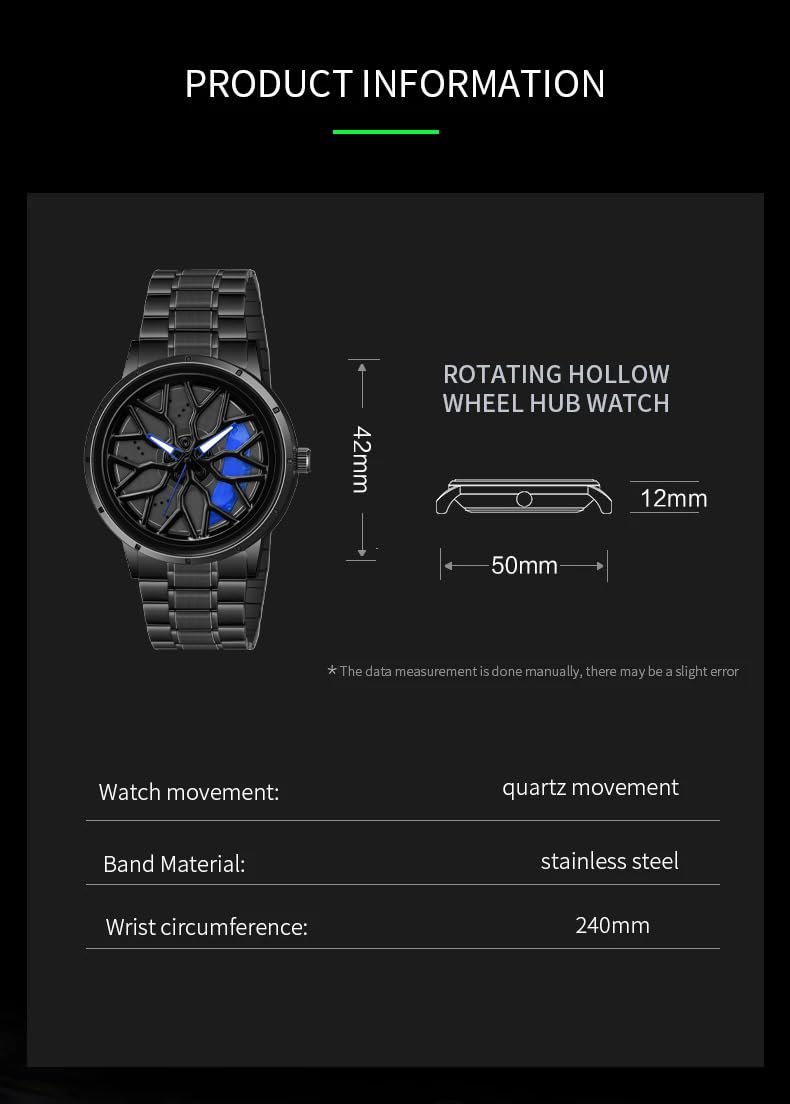 Shocknshop RevolveX Rotating Hollow Wheel Hub Creative Fashion Analog Quartz Stainless Steel Wrist Watch for Men Boys -WCH365 - Image 3