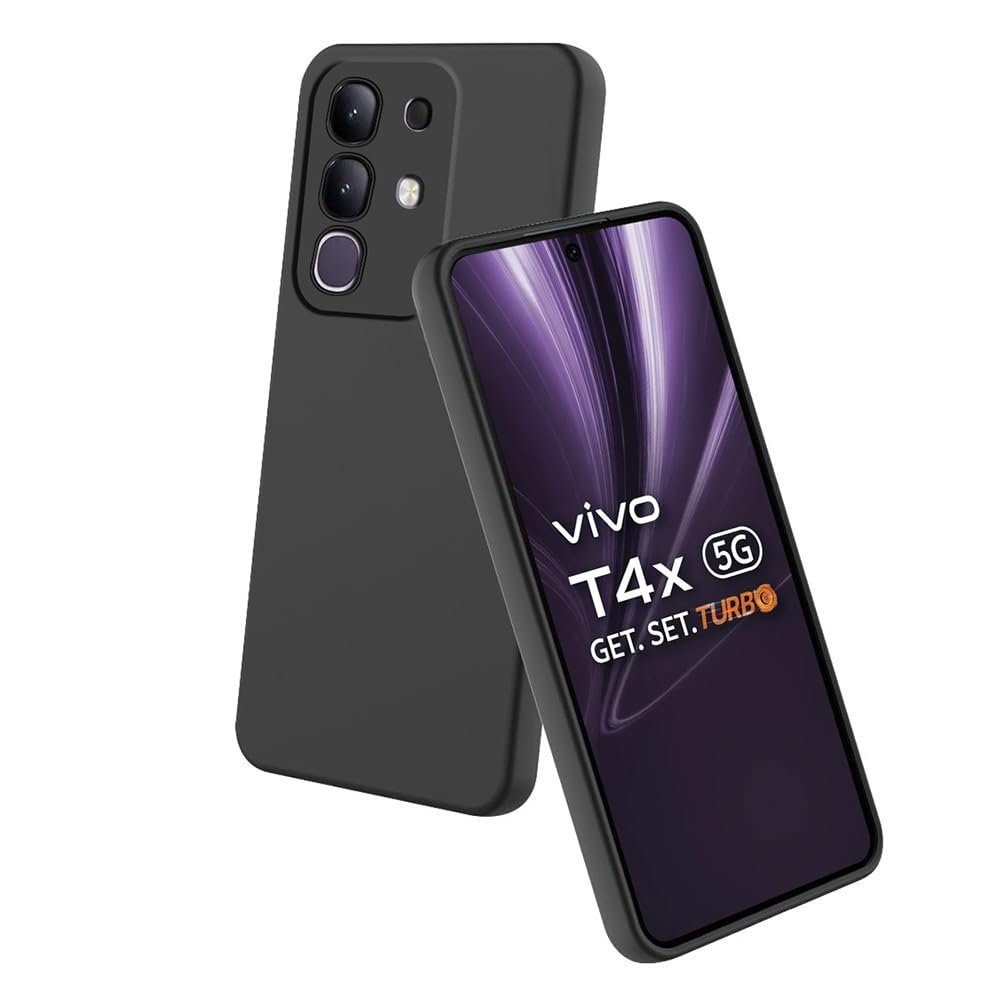 Amazon Brand-Solimo Mobile Cover for Vivo T4x 5G / iQOO Z10x 5G | Full Camera Protection | Premium Liquid Silicon Case | Flexible Bumper Case for Vivo T4x 5G/Y29 4G/Y31 Pro 5G/iQOO Z10x 5G (Black)