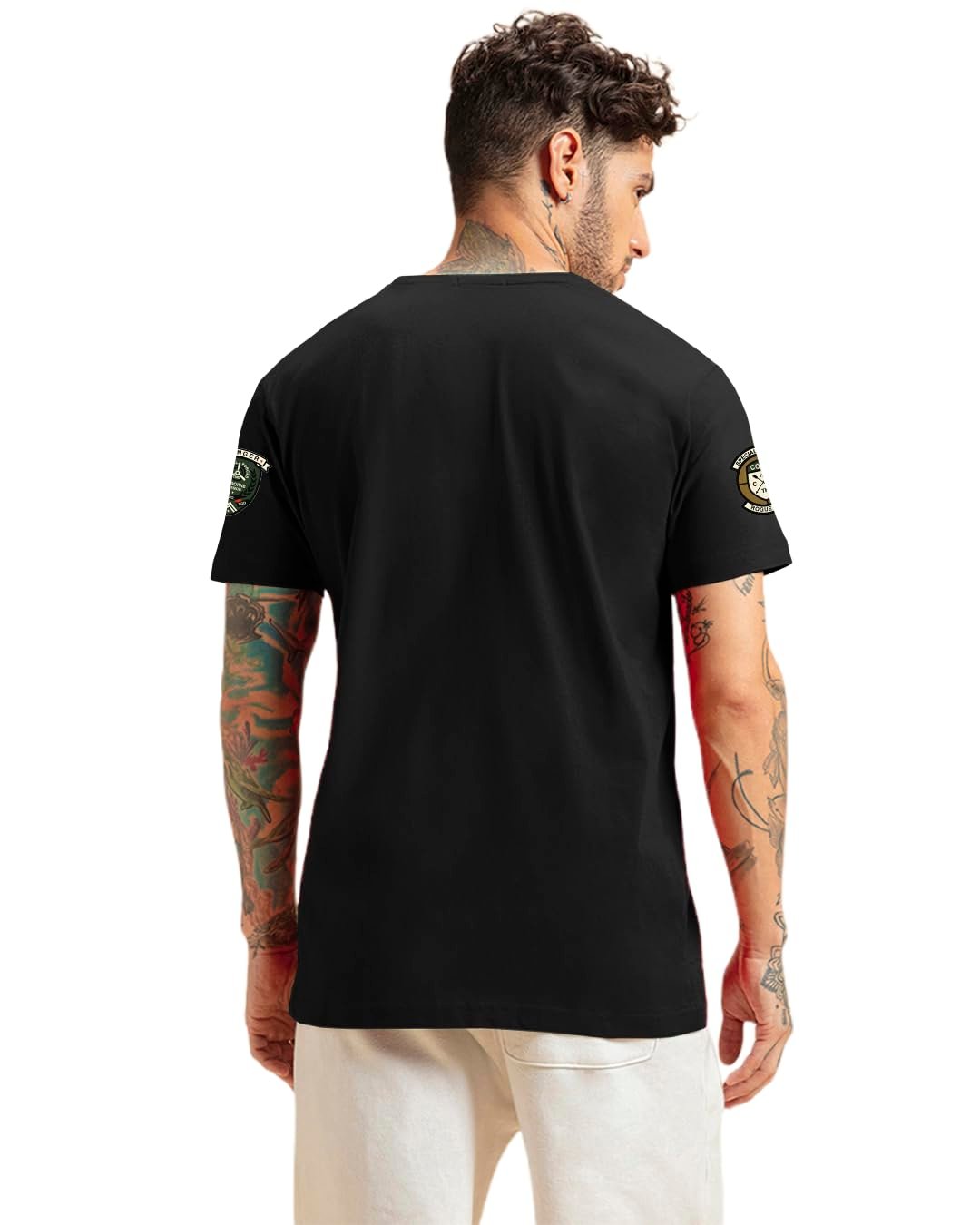 LAZYCHUNKS® Unique Printed Round Neck Half Sleeve Tshirt for Men | Regular Fit T-Shirt for Unisex (Available Colors: Black, Melange Grey,Navy Blue,Olive Green,White,Yellow) (Sizes: S to 2XL) - Image 2