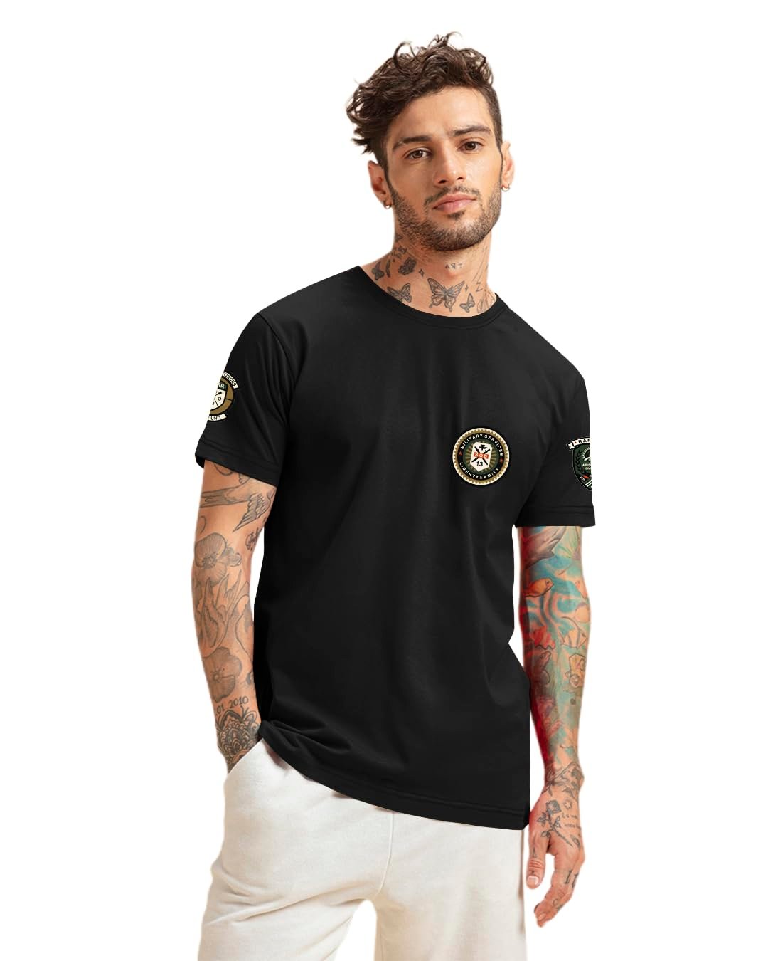 LAZYCHUNKS® Unique Printed Round Neck Half Sleeve Tshirt for Men | Regular Fit T-Shirt for Unisex (Available Colors: Black, Melange Grey,Navy Blue,Olive Green,White,Yellow) (Sizes: S to 2XL)